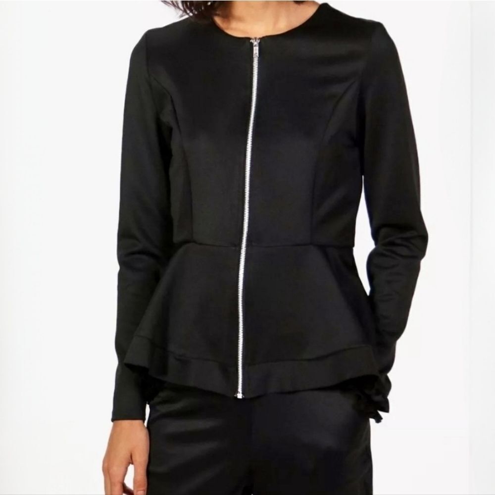 BooHoo Black Gracie Zip-Up Peplum Jacket - Picture 2 of 15